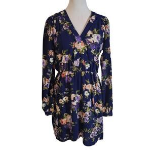 Lulu's  Size M That's a Wrap Navy Blue Floral Print Dress‎ Honey Punch Feminine